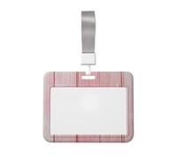 Woshuwo Gradient Pink Wooden Vertical Planks Sliding Id Badge Holder Hard Plastic Work Card Case Name Tag Protector for Nurses Office