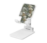 Woshuwo Gray And Green Colors Stone Walls Foldable Cell Phone Stand Adjustable Angle Height Desktop Portable Cellphone Cradle Compatible With All Smartphone White-Style