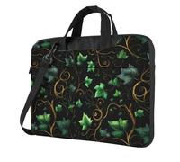 Woshuwo Green Ivy Herbs On Black Laptop Bag | 15.6 Inch Computer Case Padded Sleeve Cover For Women Men
