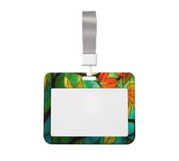 Woshuwo Green Leaf Yellow Blue Red Stained Glass Sliding Id Badge Holder Hard Plastic Work Card Case Name Tag Protector for Nurses Office