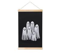 Woshuwo Group Of Cute White Ghosts Linen Hanging Painting, Linen Wall Art Home Art Piece Modern Artwork Farmhouse Decor 40x60 Cm