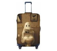 Woshuwo Halloween Cute Ghost Reading Newspaper Toilet Elastic Travel Luggage Covers Dustproof Scratch-Resistant Suitcase Protector Fit 22-24 Inch