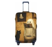 Woshuwo Halloween Ghost Reading Newspaper Toilet Cat Elastic Travel Luggage Covers Dustproof Scratch-Resistant Suitcase Protector Fit 22-24 Inch