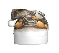 Woshuwo Halloween Haunted House Ghost And Pumpkin Santa Hat Adult Xmas Headwear Novelty Christmas Hat