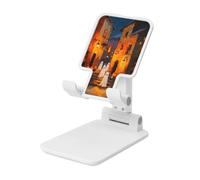 Woshuwo Halloween Night Cute Ghosts Old Town Street Foldable Cell Phone Stand Adjustable Angle Height Desktop Portable Cellphone Cradle Compatible With All Smartphone White-Style