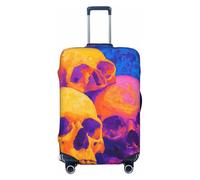 Woshuwo Halloween Spooky Neon Skull Elastic Travel Luggage Covers Dustproof Scratch-Resistant Suitcase Protector Fit 22-24 Inch