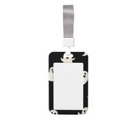Woshuwo Halloween White Cartoon Ghosts On Black Sliding Id Badge Holder Hard Plastic Work Card Case Name Tag Protector for Nurses Office