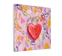 Woshuwo Heart Locked By Chain Canvas Wall Art Poster Aesthetic Print Painting For Dorm Bedroom Living Room,30x30cm Framed