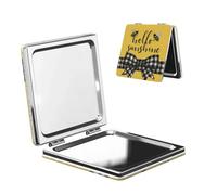 Woshuwo Hello Sunshine Black White Checkered Ribbon Bow Travel Makeup Mirror Double-Sided Pu Leather Portable Compact Pocket Magnifying Mirrors