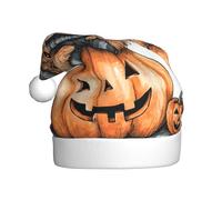 Woshuwo Highland Cow Sitting On A Big Orange Pumpkin Santa Hat Adult Xmas Headwear Novelty Christmas Hat