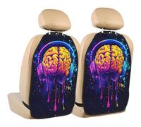 Woshuwo Human Brain Wearing Headphones Neon Car Seat Back Kick Protectors,2 Pack Kick Mats With Storage Pockets For Vehicles To Protect From Dirt Mud Scratches
