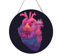 Woshuwo Human Heart With A Magical Forest Wooden Welcome Sign For Front Door,30cm Round Hanging Wall Sign Plaque Farmhouse Decorations