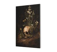 Woshuwo Human Skull Clusters Of Wildflowers Canvas Wall Art Poster Aesthetic Print Painting For Dorm Bedroom Living Room,30x45cm Framed