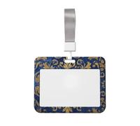 Woshuwo Indigo Blue Velvet with Gold Embroidery Sliding Id Badge Holder Hard Plastic Work Card Case Name Tag Protector for Nurses Office