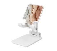 Woshuwo Ivory And Light Brown Stone Texture Foldable Cell Phone Stand Adjustable Angle Height Desktop Portable Cellphone Cradle Compatible With All Smartphone White-Style