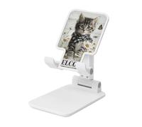 Woshuwo Kitten With Butterfly Daisies Flowers Foldable Cell Phone Stand Adjustable Angle Height Desktop Portable Cellphone Cradle Compatible With All Smartphone White-Style