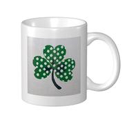 Woshuwo Large Green Three-Leaf Clover with White Dots Ceramic Cup, Elegant Coffee Mug Tee Drinkware Water Cup for Home Office 11oz