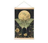 Woshuwo Large Lunar Moth Pale Green Wings Linen Hanging Painting, Linen Wall Art Home Art Piece Modern Artwork Farmhouse Decor 40x60 Cm