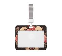 Woshuwo Large Skulls Pink Roses Sliding Id Badge Holder Hard Plastic Work Card Case Name Tag Protector for Nurses Office