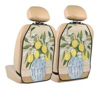 Woshuwo Lemons White Flowers In Blue-Striped Vase Car Seat Back Kick Protectors,2 Pack Kick Mats With Storage Pockets For Vehicles To Protect From Dirt Mud Scratches