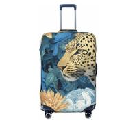 Woshuwo Leopard Orange Chrysanthemums and Blue Birds Elastic Travel Luggage Covers Dustproof Scratch-Resistant Suitcase Protector Fit 22-24 Inch