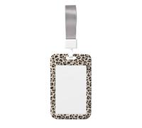 Woshuwo Leopard Pattern Beige and Black Sliding Id Badge Holder Hard Plastic Work Card Case Name Tag Protector for Nurses Office