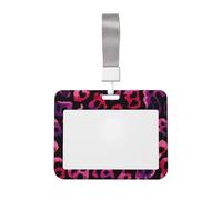 Woshuwo Leopard Pattern with Magenta Black Sliding Id Badge Holder Hard Plastic Work Card Case Name Tag Protector for Nurses Office