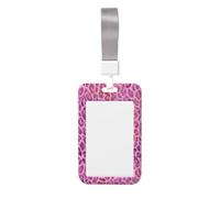 Woshuwo Leopard Pink Color Glitters Pattern Sliding Id Badge Holder Hard Plastic Work Card Case Name Tag Protector for Nurses Office