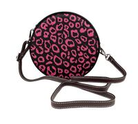 Woshuwo Leopard Pink Color Pattern Women Round Crossbody Bags Leather Sling Bag Purse