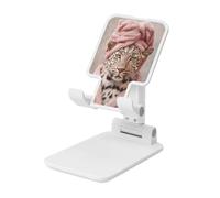 Woshuwo Leopard Pink Towel On Head Foldable Cell Phone Stand Adjustable Angle Height Desktop Portable Cellphone Cradle Compatible With All Smartphone White-Style