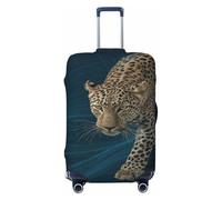 Woshuwo Leopard Walking On Dark Blue Floor Elastic Travel Luggage Covers Dustproof Scratch-Resistant Suitcase Protector Fit 22-24 Inch