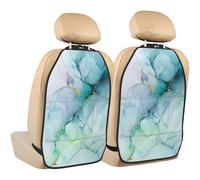 Woshuwo Light Blue Teal Marble Gold Accents Car Seat Back Kick Protectors,2 Pack Kick Mats With Storage Pockets For Vehicles To Protect From Dirt Mud Scratches