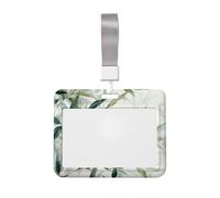 Woshuwo Light Green Leaves Sliding Id Badge Holder Hard Plastic Work Card Case Name Tag Protector for Nurses Office