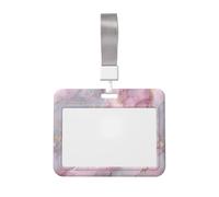 Woshuwo Light Pink Marble with Gold Sliding Id Badge Holder Hard Plastic Work Card Case Name Tag Protector for Nurses Office