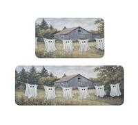 Woshuwo Line Ghosts Old Barn Rustic Farmhouse Kitchen Rugs Set Of 2 Non-Slip Floor Mat Runner Rug Doormat Area Carpet Laundry Room Kitchen Decor