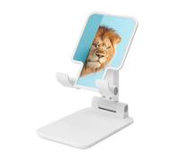 Woshuwo Lion Behind Blue Wall Foldable Cell Phone Stand Adjustable Angle Height Desktop Portable Cellphone Cradle Compatible With All Smartphone White-Style