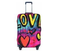 Woshuwo Love Heart Graffiti Street Art Elastic Travel Luggage Covers Dustproof Scratch-Resistant Suitcase Protector Fit 22-24 Inch