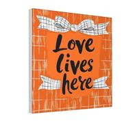 Woshuwo Love Lives Here On Orange Bow Canvas Wall Art Poster Aesthetic Print Painting For Dorm Bedroom Living Room,30x30cm Framed