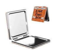 Woshuwo Love Lives Here On Orange Bow Travel Makeup Mirror Double-Sided Pu Leather Portable Compact Pocket Magnifying Mirrors
