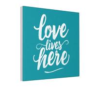 Woshuwo Love Lives Here On Turquoise Canvas Wall Art Poster Aesthetic Print Painting For Dorm Bedroom Living Room,30x30cm Framed