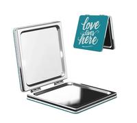 Woshuwo Love Lives Here On Turquoise Travel Makeup Mirror Double-Sided Pu Leather Portable Compact Pocket Magnifying Mirrors