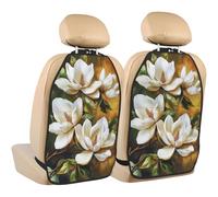 Woshuwo Magnolia Flowers Car Seat Back Kick Protectors,2 Pack Kick Mats With Storage Pockets For Vehicles To Protect From Dirt Mud Scratches