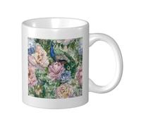 Woshuwo Majestic Peacock with Blue Green Feathers Ceramic Cup, Elegant Coffee Mug Tee Drinkware Water Cup for Home Office 11oz