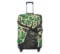 Woshuwo Medieval Folk Art Deer Green Floral Elastic Travel Luggage Covers Dustproof Scratch-Resistant Suitcase Protector Fit 22-24 Inch