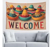 Woshuwo Mexican Fiesta Sombreros Cartoon Tapestry Wall Art For Bedroom Living Room Dorm Modern Aesthetic Tapestry For Parties Backdrop Banner 60x40 Inch
