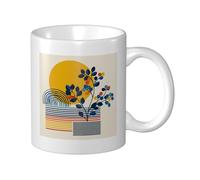 Woshuwo Mid-Century Rainbow and Plant Yellow Sun Ceramic Cup, Elegant Coffee Mug Tee Drinkware Water Cup for Home Office 11oz