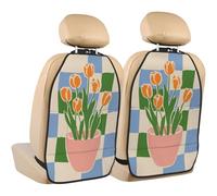 Woshuwo Minimalist Orange Tulips In Pink Pot Car Seat Back Kick Protectors,2 Pack Kick Mats With Storage Pockets For Vehicles To Protect From Dirt Mud Scratches