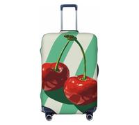 Woshuwo Minimalist Red Cherries On Green White Striped Elastic Travel Luggage Covers Dustproof Scratch-Resistant Suitcase Protector Fit 22-24 Inch