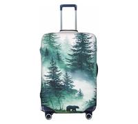 Woshuwo Misty Forest Majestic Pine Trees Big Bear Silhouette Elastic Travel Luggage Covers Dustproof Scratch-Resistant Suitcase Protector Fit 22-24 Inch