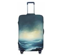 Woshuwo Modern Abstract Seascape Waves Elastic Travel Luggage Covers Dustproof Scratch-Resistant Suitcase Protector Fit 22-24 Inch